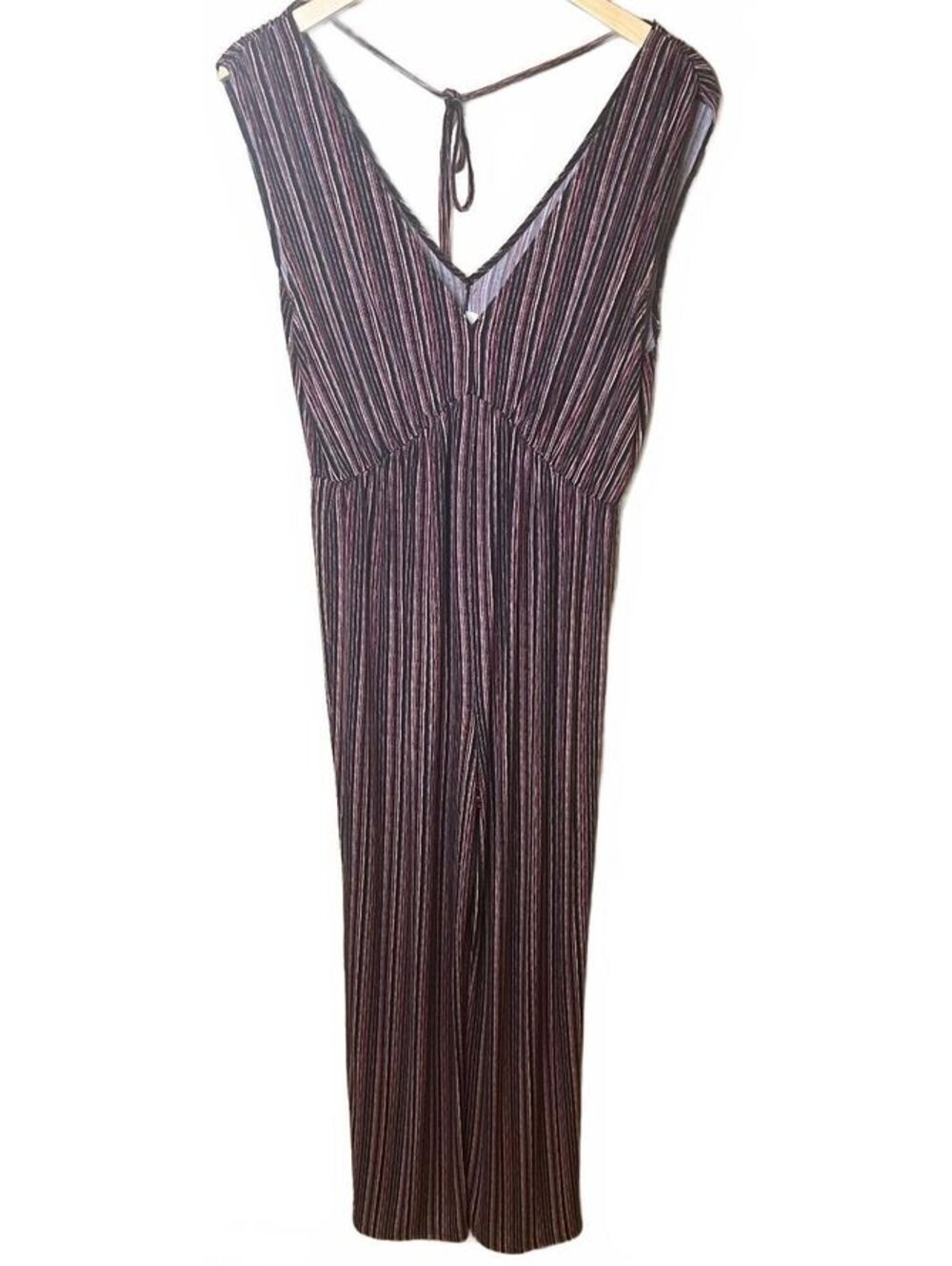 BCBGeneration Striped Straight Leg Jumpsuit Plunging V-Neck S Tall 32" Inseam
